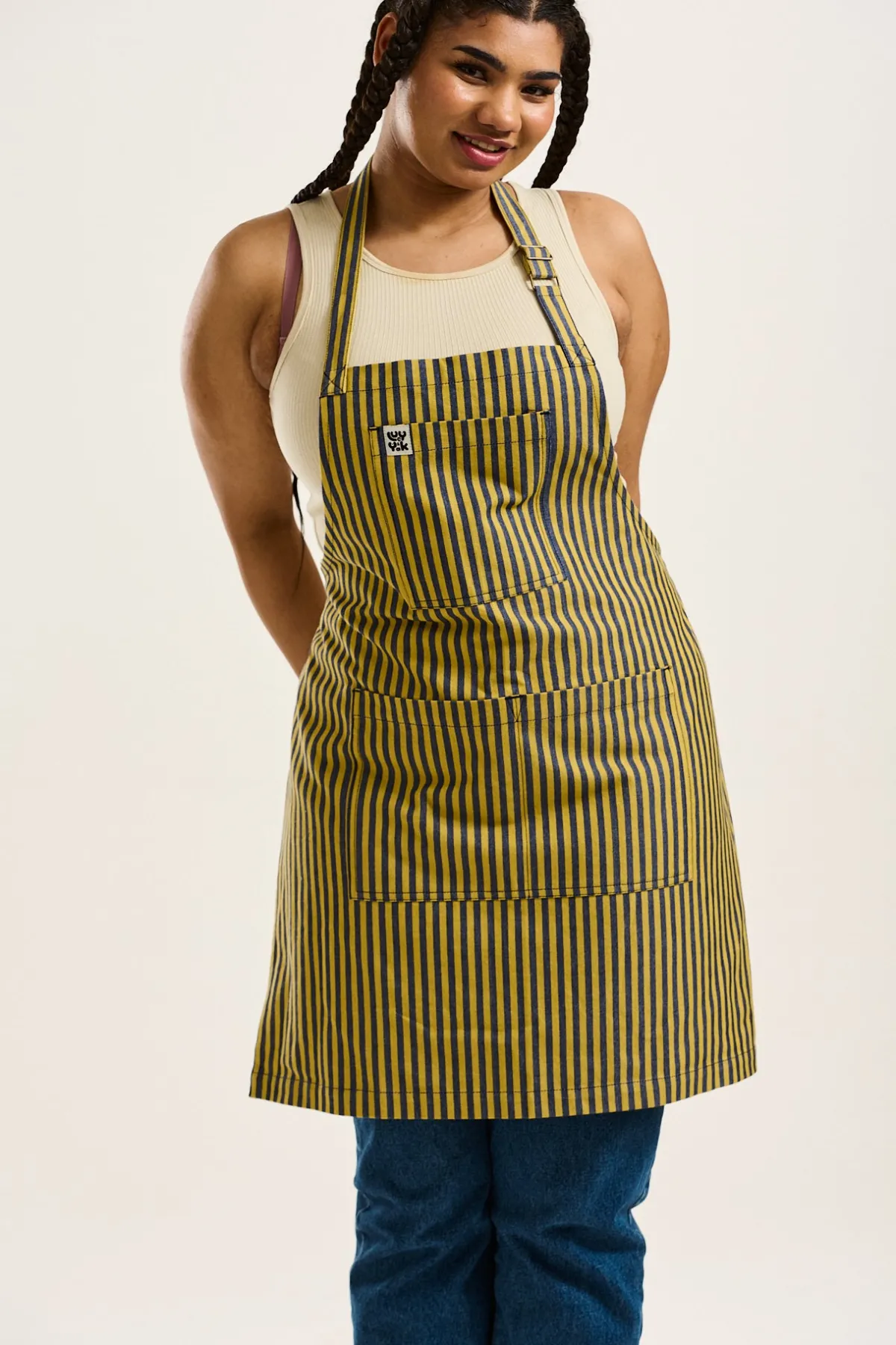 New Ada - Cotton Apron in Blue & Yellow Stripes All Accessories|Aprons