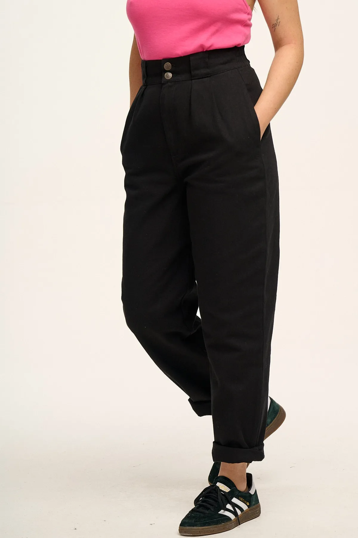 Fashion Addison - Tapered Twill Trousers in Black All Bottoms|Petite Range