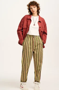 Fashion Addison - Tapered Twill Trousers in Elm Stripe All Bottoms