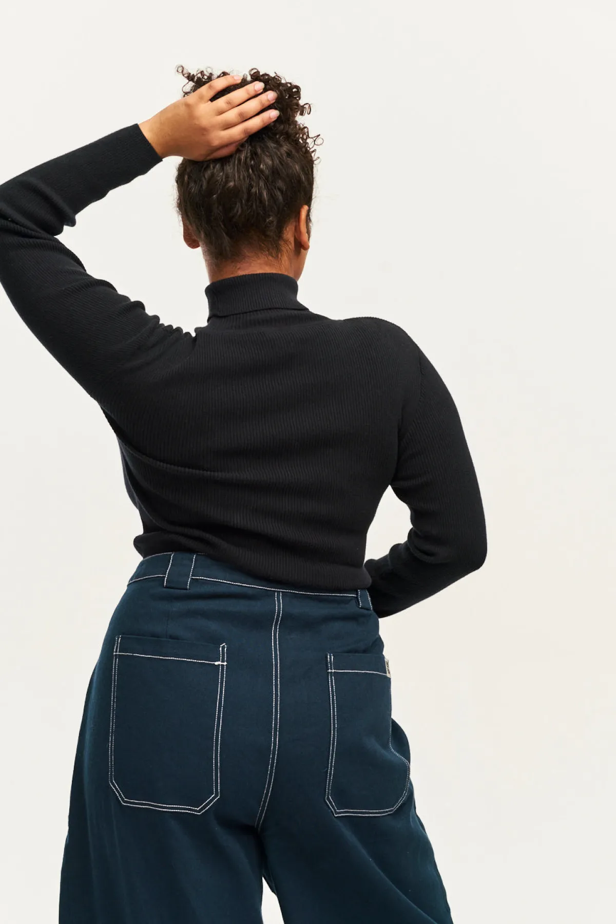 Clearance Aiden - Roll Neck Knitted Cotton Top in Black All Tops & Tees|Knitwear