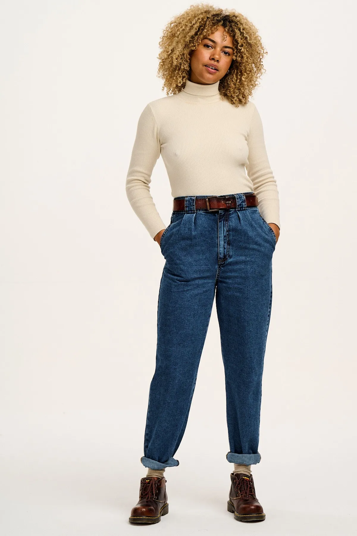Fashion Aiden - Roll Neck Knitted Cotton Top in Pearl All Tops & Tees|Knitwear