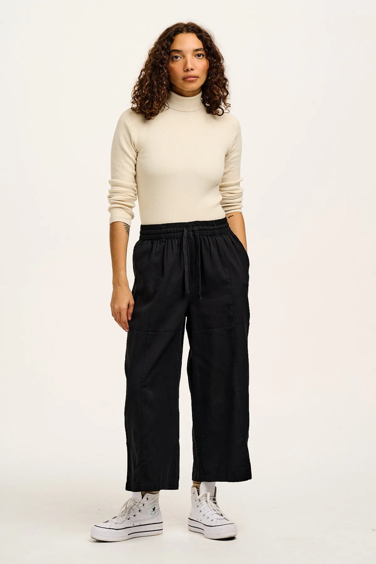 Fashion Aiden - Roll Neck Knitted Cotton Top in Pearl All Tops & Tees|Knitwear