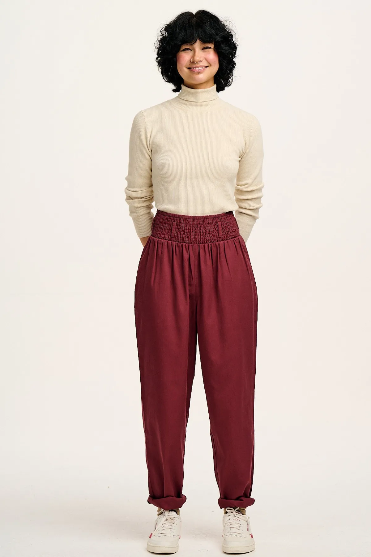Fashion Aiden - Roll Neck Knitted Cotton Top in Pearl All Tops & Tees|Knitwear