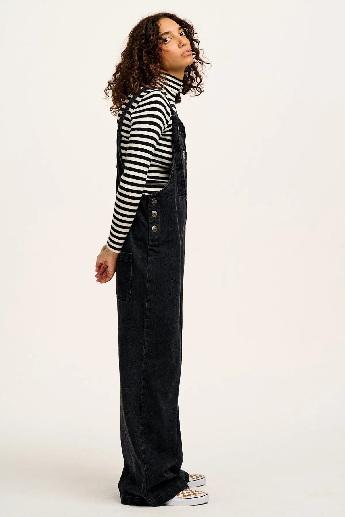 Online Aiden - Roll Neck Knitted Cotton Top in Black & White Stripe All Tops & Tees|Knitwear