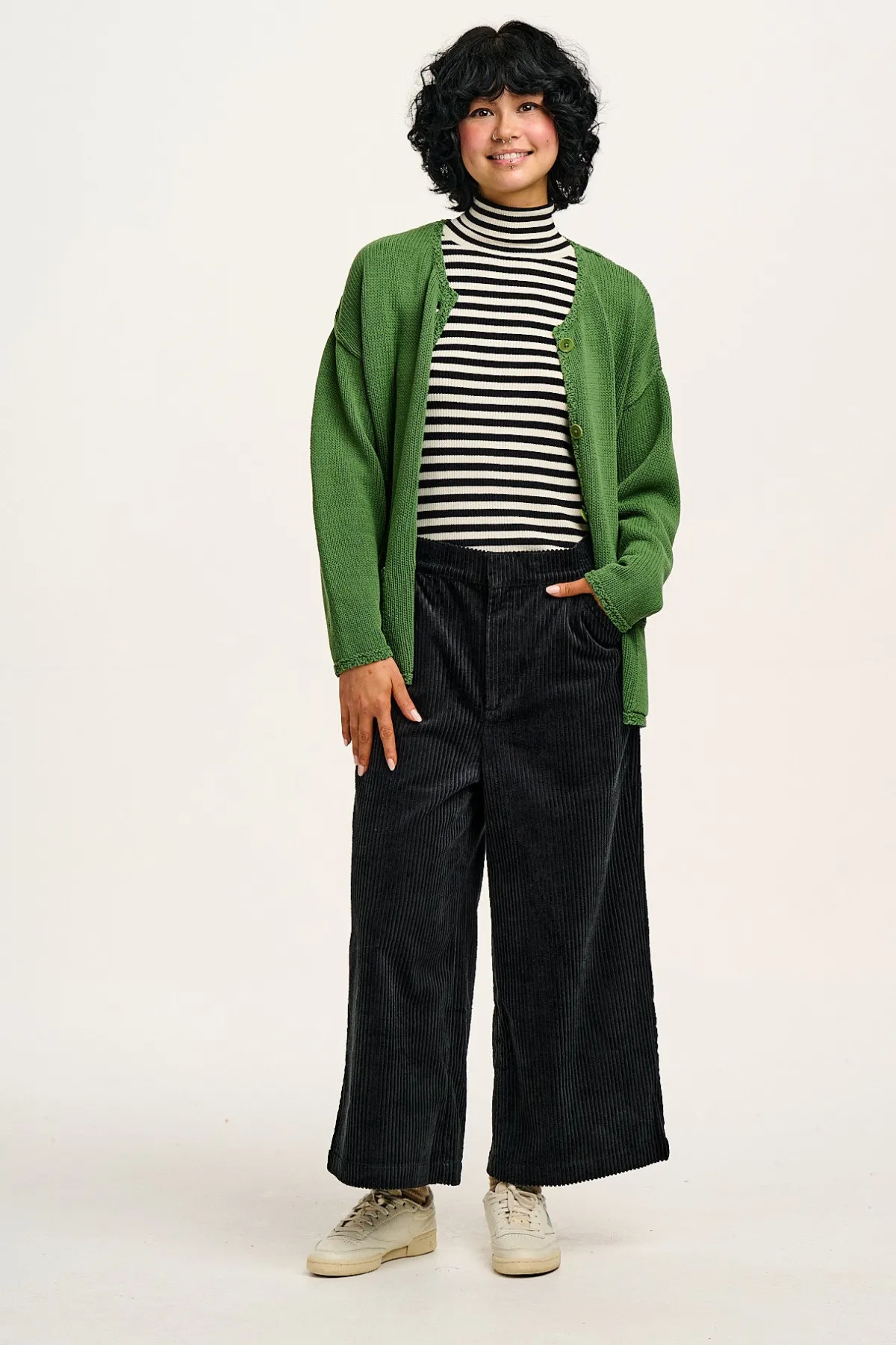 Online Aiden - Roll Neck Knitted Cotton Top in Black & White Stripe All Tops & Tees|Knitwear