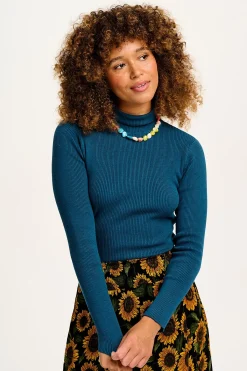 Outlet Aiden - Roll Neck Knitted Cotton Top in Twilight Blue All Tops & Tees|Knitwear