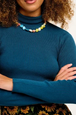 Outlet Aiden - Roll Neck Knitted Cotton Top in Twilight Blue All Tops & Tees|Knitwear
