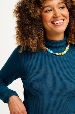 Outlet Aiden - Roll Neck Knitted Cotton Top in Twilight Blue All Tops & Tees|Knitwear