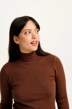 Outlet Aiden - Roll Neck Knitted Top in Mocha Brown All Tops & Tees|Knitwear