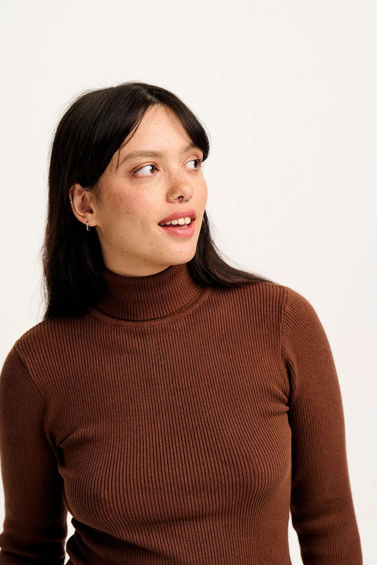 Outlet Aiden - Roll Neck Knitted Top in Mocha Brown All Tops & Tees|Knitwear