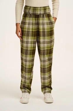 Hot Alexa - Brushed Cotton Trousers in Green Forest Tartan All Bottoms|Trousers