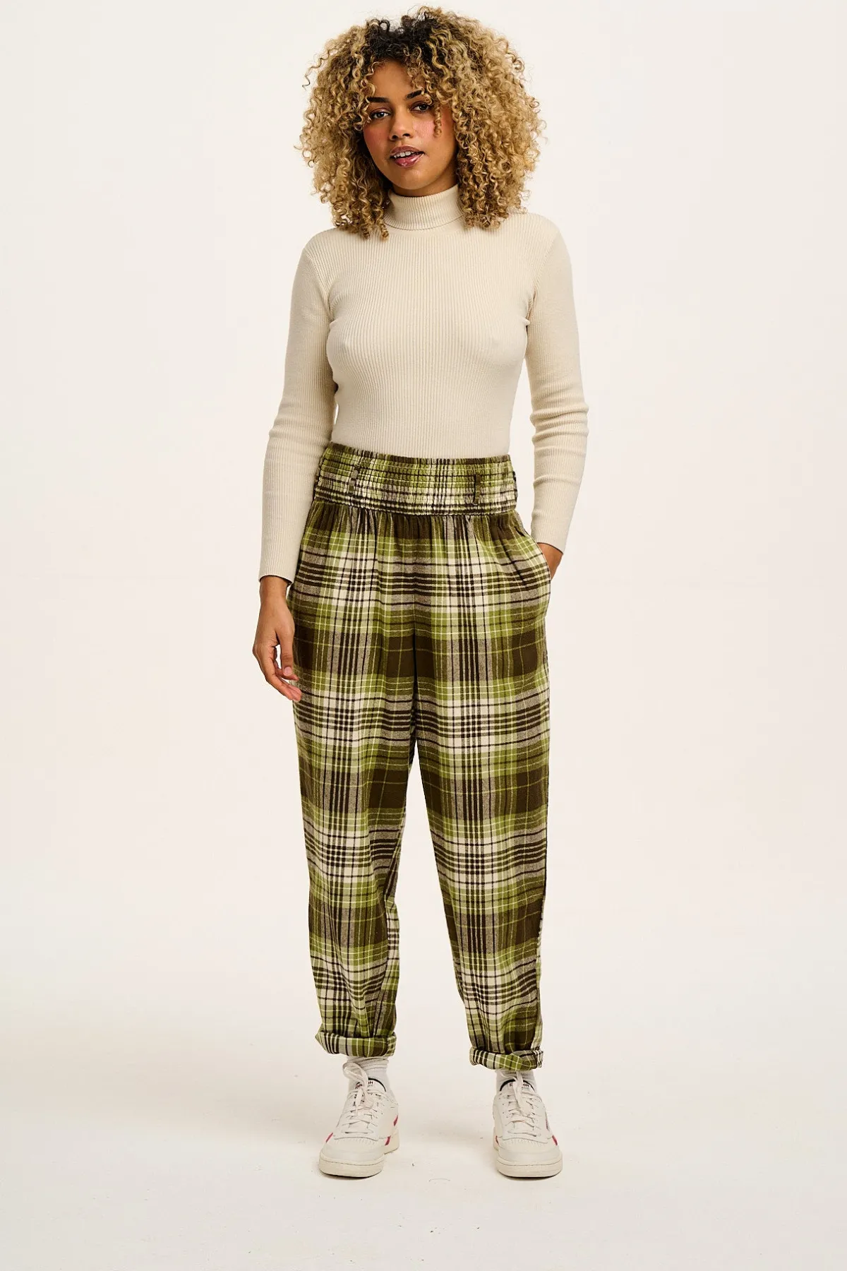 Hot Alexa - Brushed Cotton Trousers in Green Forest Tartan All Bottoms|Trousers