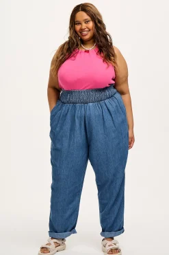 Online Alexa - Cotton & Hemp Trousers in Mid Wash Blue All Bottoms|Jeans