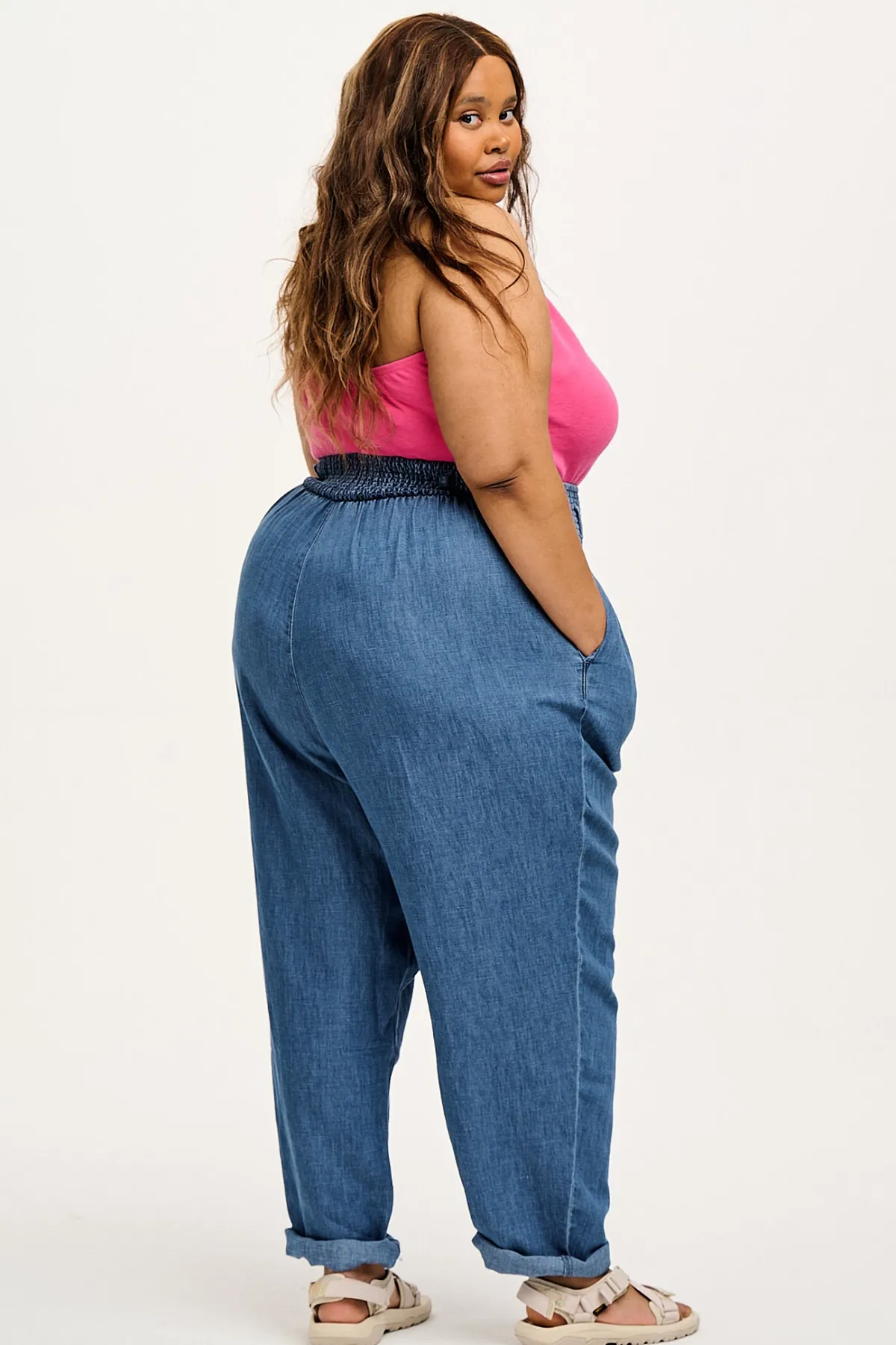 Online Alexa - Cotton & Hemp Trousers in Mid Wash Blue All Bottoms|Jeans