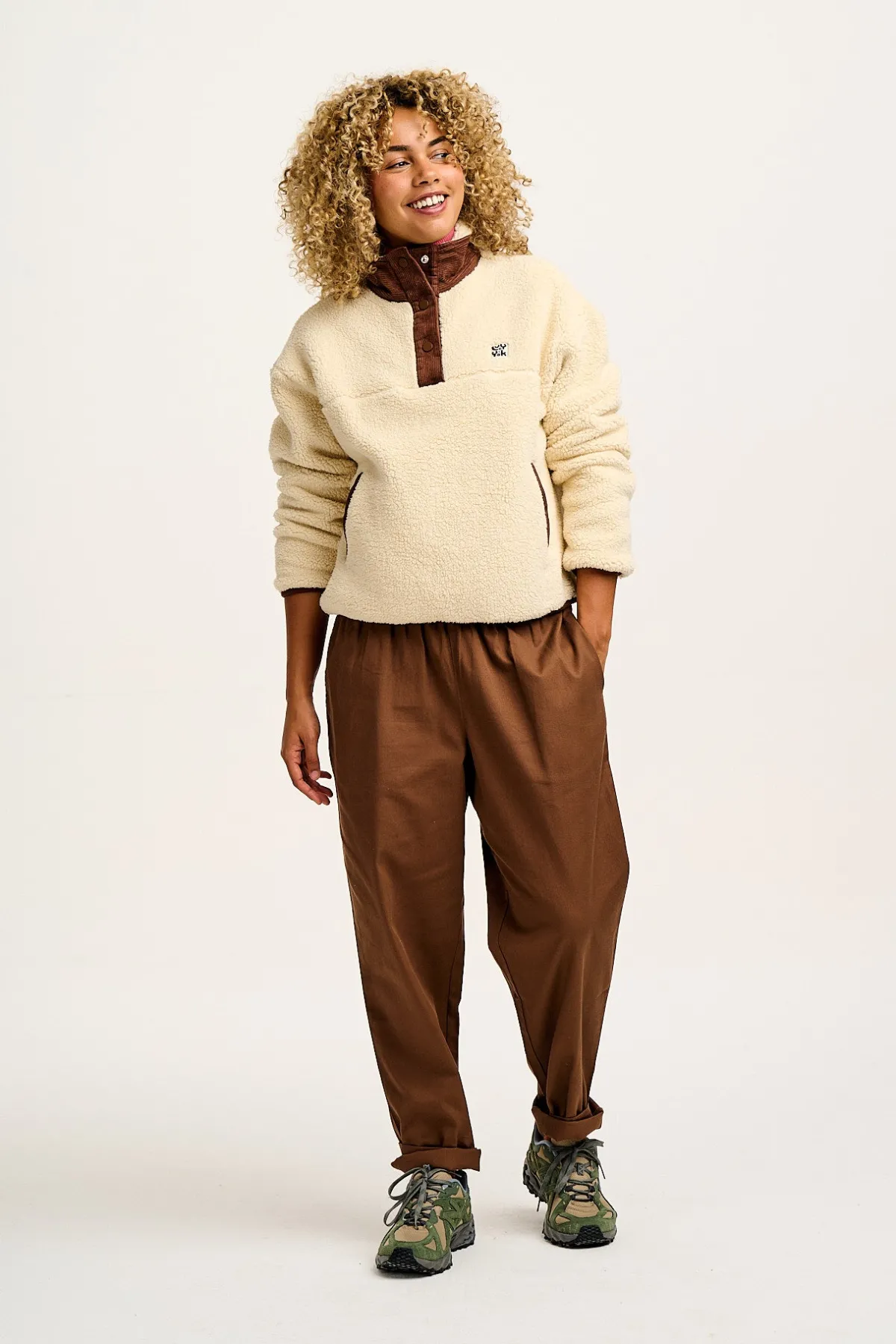 Clearance Alexa - Cotton Trousers in Cocoa Brown All Bottoms