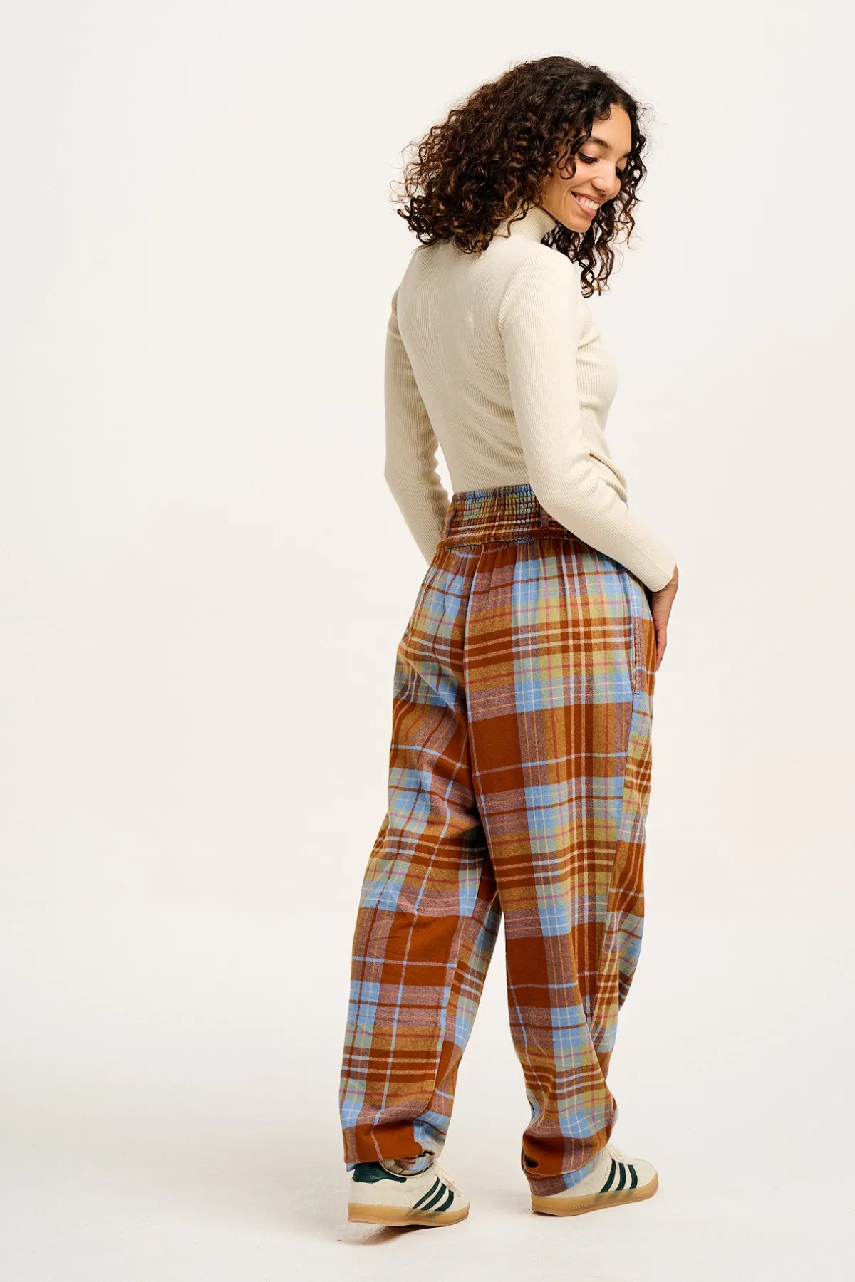 Best Alexa - Cotton Trousers in Brown & Blue Alastair Tartan All Bottoms