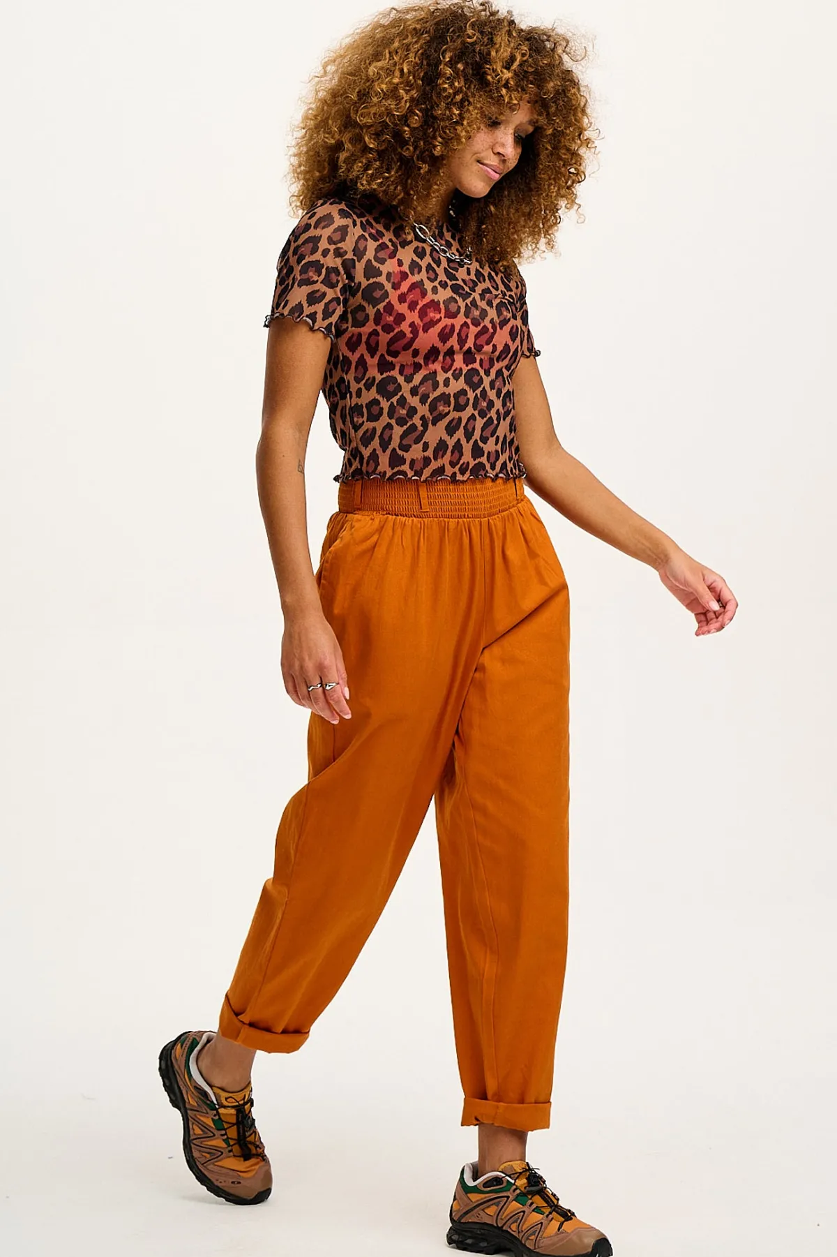 Fashion Alexa - Cotton Trousers in Hawaiian Sunset Orange All Bottoms|Trousers