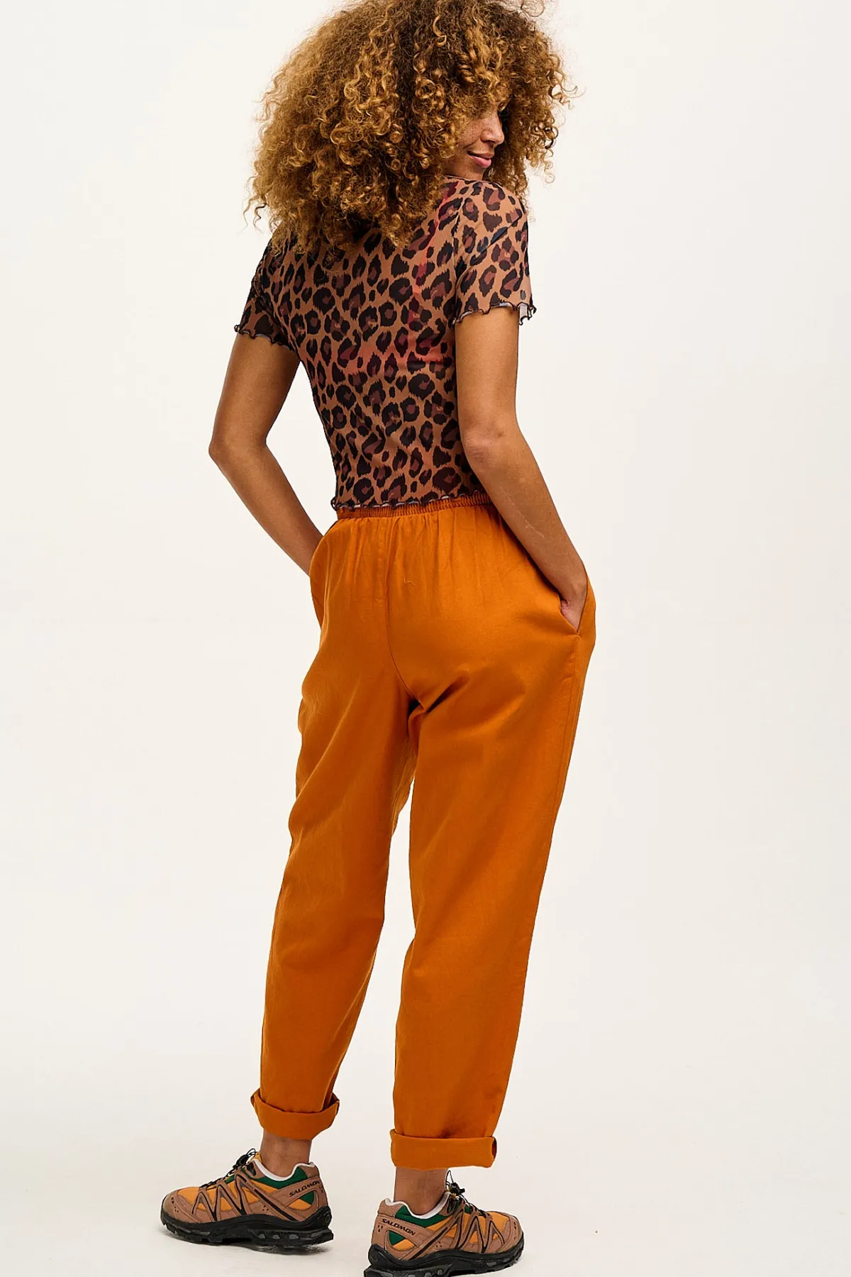 Fashion Alexa - Cotton Trousers in Hawaiian Sunset Orange All Bottoms|Trousers