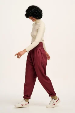 Best Alexa - Cotton Trousers in Merlot Red All Bottoms|Trousers