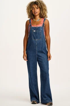 Outlet Ali - Slouchy Denim Dungarees in Mid Wash Blue All Dungarees|Ali - Slouchy