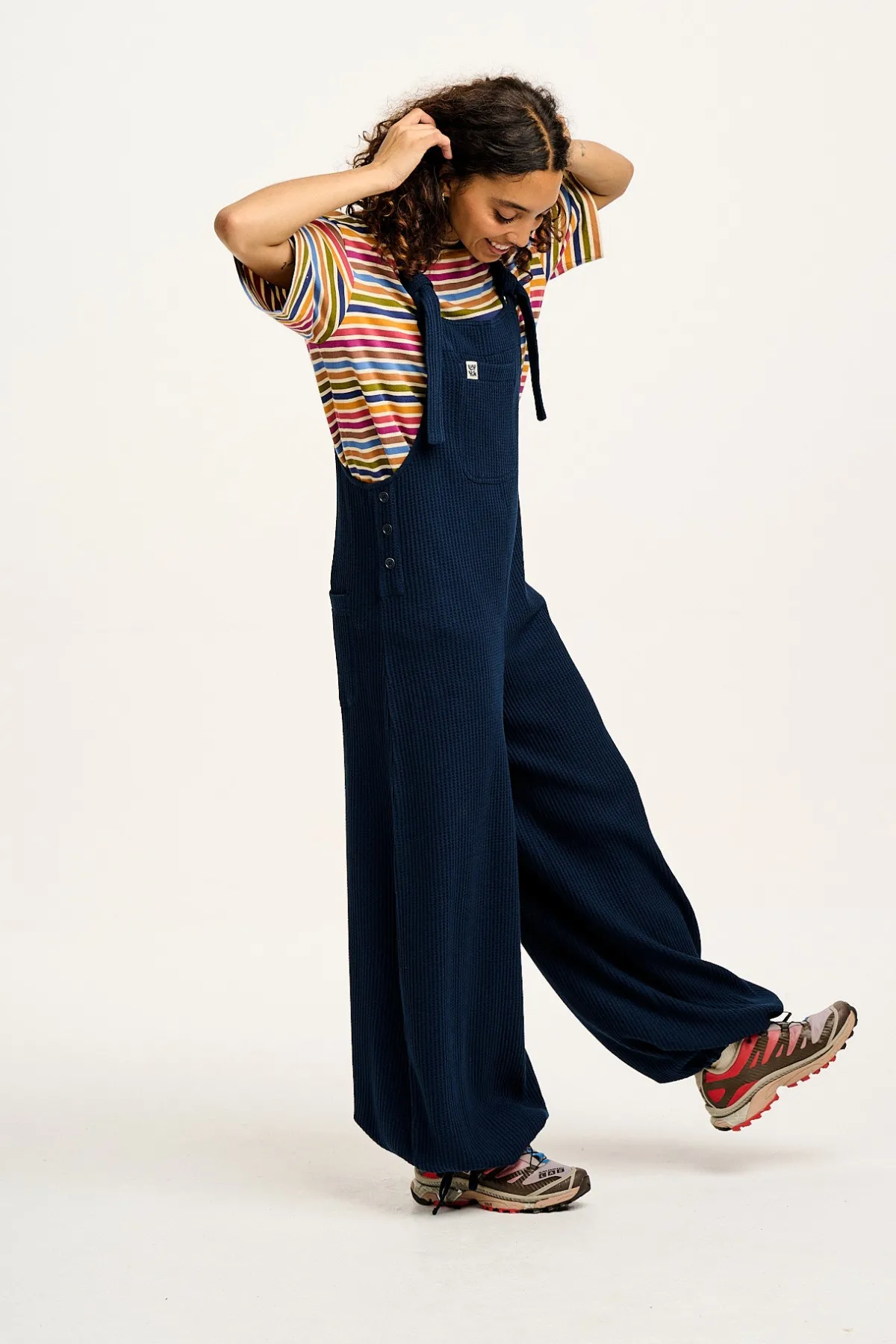 Fashion Ali - Slouchy Waffle Cotton Dungarees in Varsity Blue All Dungarees|Ali - Slouchy