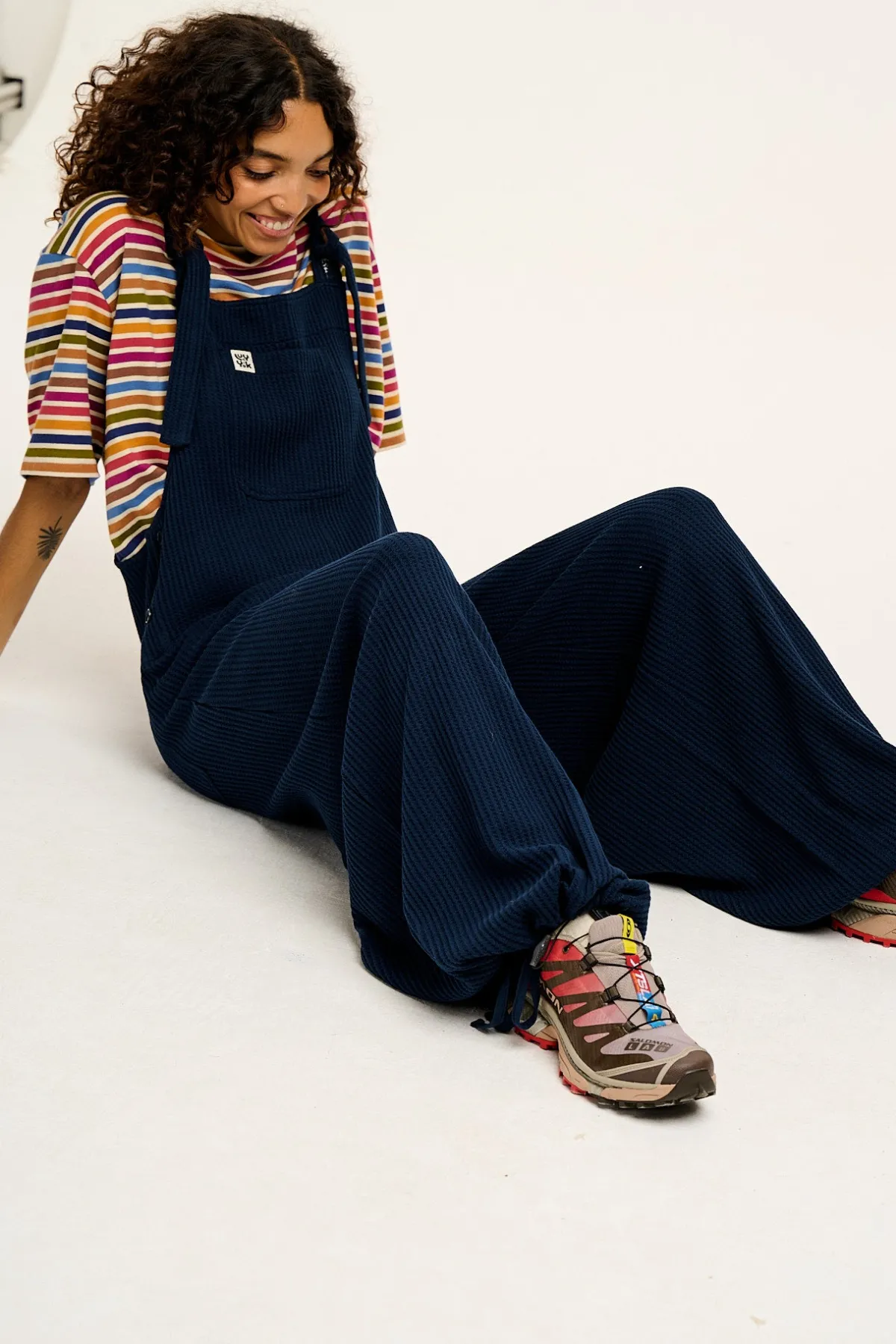 Fashion Ali - Slouchy Waffle Cotton Dungarees in Varsity Blue All Dungarees|Ali - Slouchy