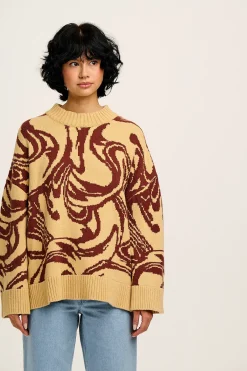 Fashion Amari - Oversized Knitted Jumper in Cream & Brown Swirl All Tops & Tees|All Outerwear & Knitwear