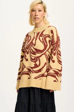 Fashion Amari - Oversized Knitted Jumper in Cream & Brown Swirl All Tops & Tees|All Outerwear & Knitwear