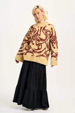 Fashion Amari - Oversized Knitted Jumper in Cream & Brown Swirl All Tops & Tees|All Outerwear & Knitwear