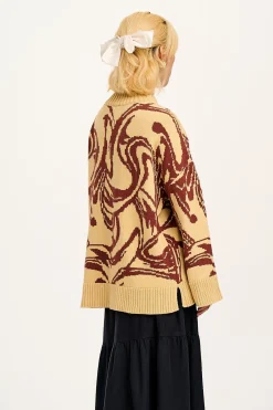 Fashion Amari - Oversized Knitted Jumper in Cream & Brown Swirl All Tops & Tees|All Outerwear & Knitwear