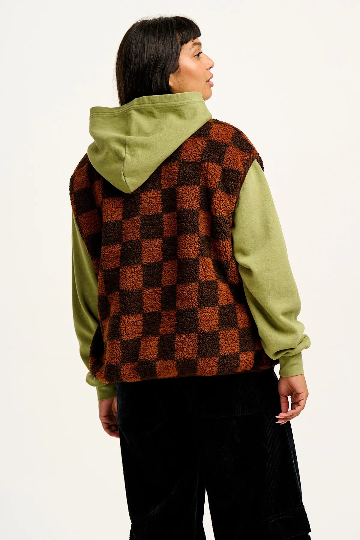 Sale Aubrey - Borg Fleece Gilet in Terry Brown Check Print All Outerwear & Knitwear|Fleeces