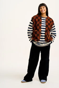 Sale Aubrey - Borg Fleece Gilet in Terry Brown Check Print All Outerwear & Knitwear|Fleeces