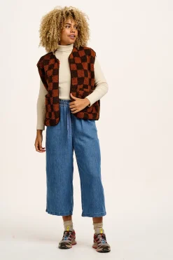 Sale Aubrey - Borg Fleece Gilet in Terry Brown Check Print All Outerwear & Knitwear|Fleeces