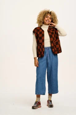 Sale Aubrey - Borg Fleece Gilet in Terry Brown Check Print All Outerwear & Knitwear|Fleeces