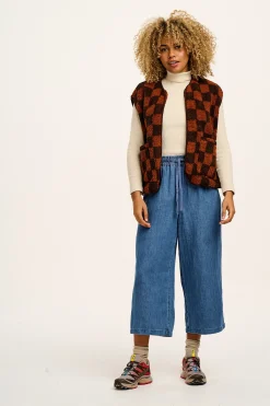 Sale Aubrey - Borg Fleece Gilet in Terry Brown Check Print All Outerwear & Knitwear|Fleeces