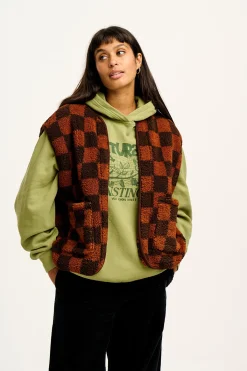 Sale Aubrey - Borg Fleece Gilet in Terry Brown Check Print All Outerwear & Knitwear|Fleeces