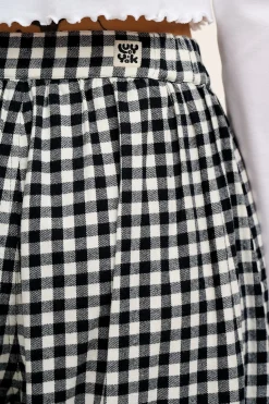 Hot Beau - Balloon Brushed Cotton Trousers in Black & White Mono Gingham Print All Bottoms|Trousers