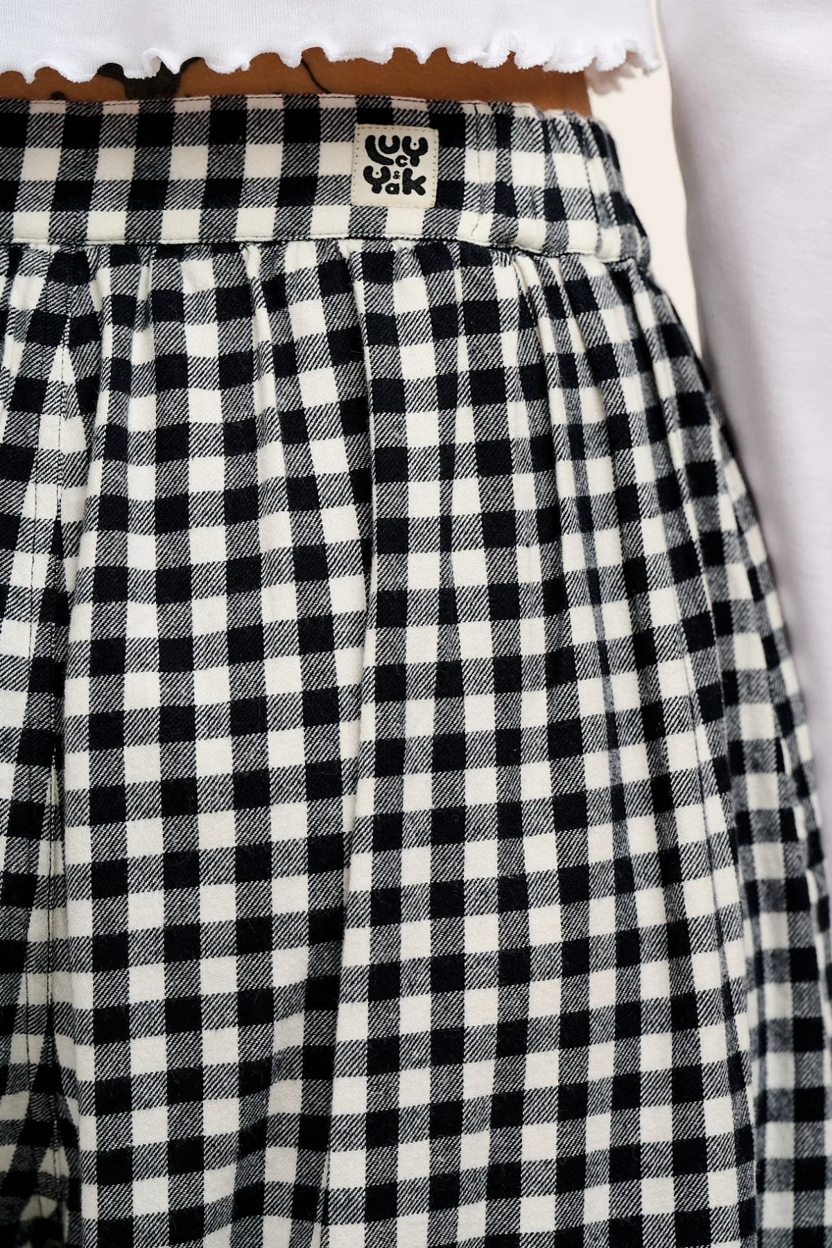 Hot Beau - Balloon Brushed Cotton Trousers in Black & White Mono Gingham Print All Bottoms|Trousers