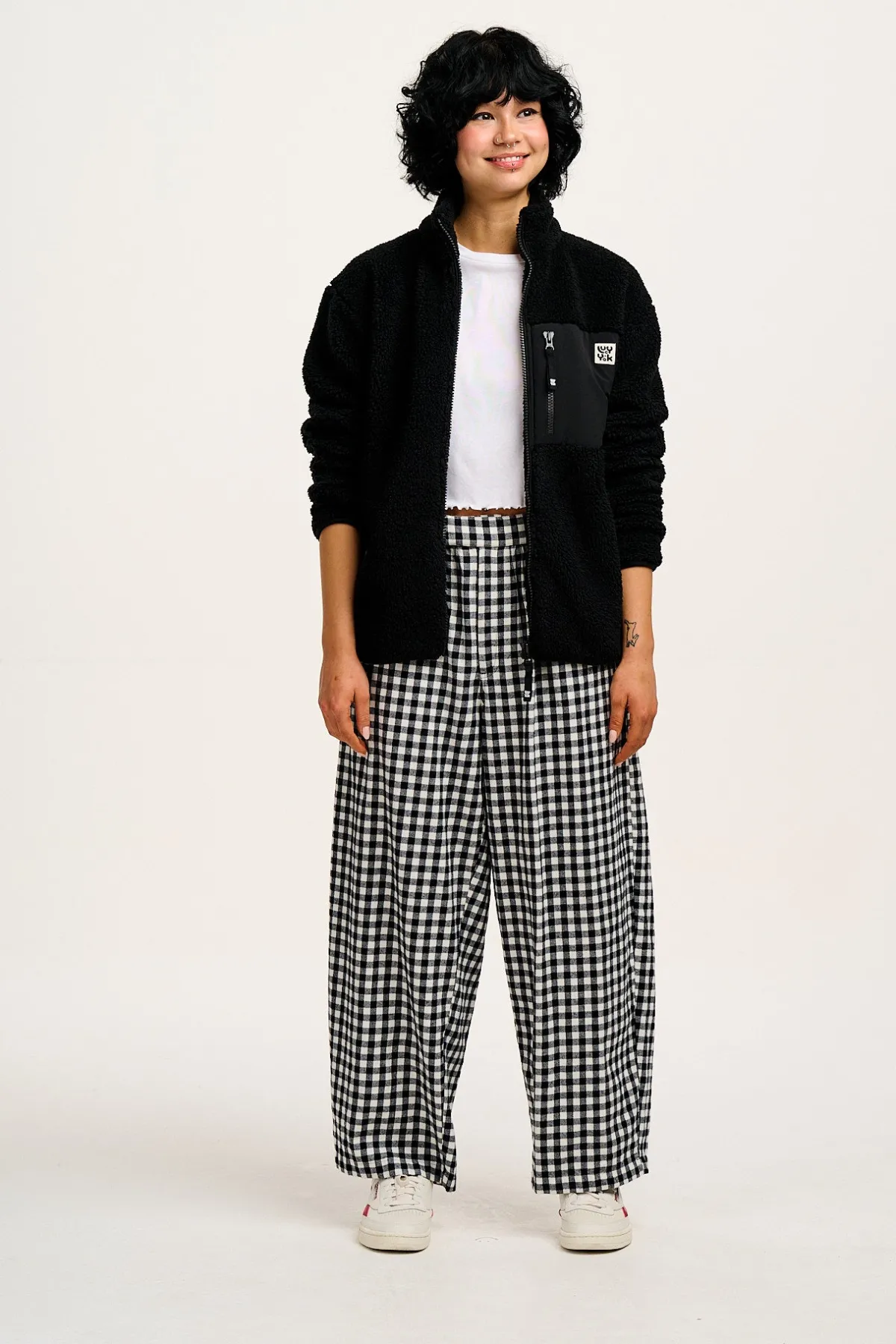 Hot Beau - Balloon Brushed Cotton Trousers in Black & White Mono Gingham Print All Bottoms|Trousers