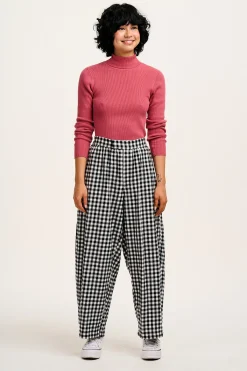 Hot Beau - Balloon Brushed Cotton Trousers in Black & White Mono Gingham Print All Bottoms|Trousers