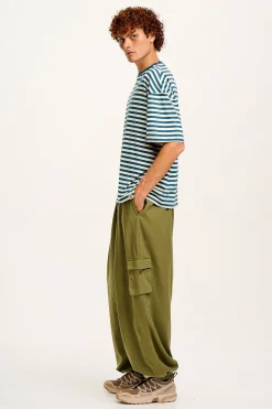 Outlet Benny - Oversized Cotton Tee in Blue & Ecru Stripe All Tops & Tees|Short Sleeve Tops