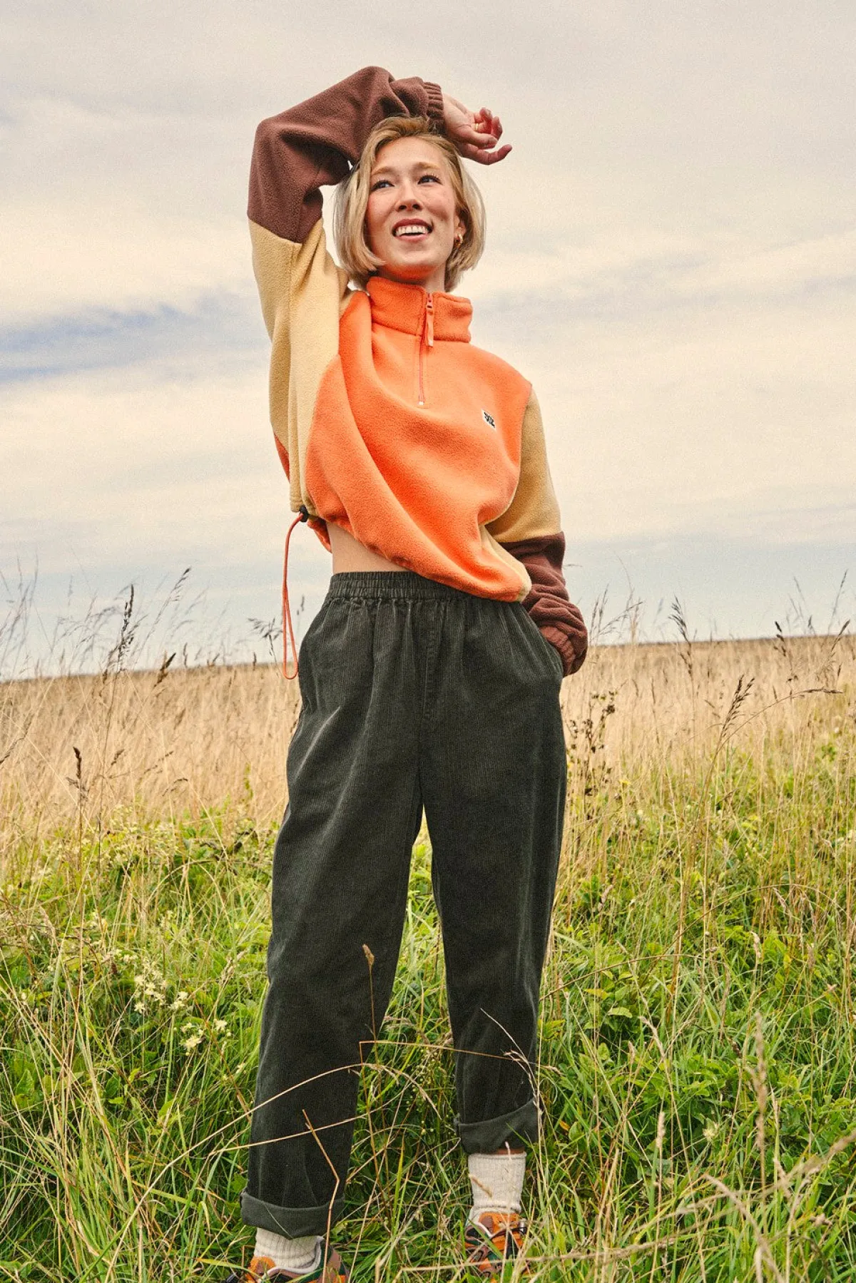 New Blake - Cropped Polar Fleece in Orange, Cream & Brown All Outerwear & Knitwear|Fleeces