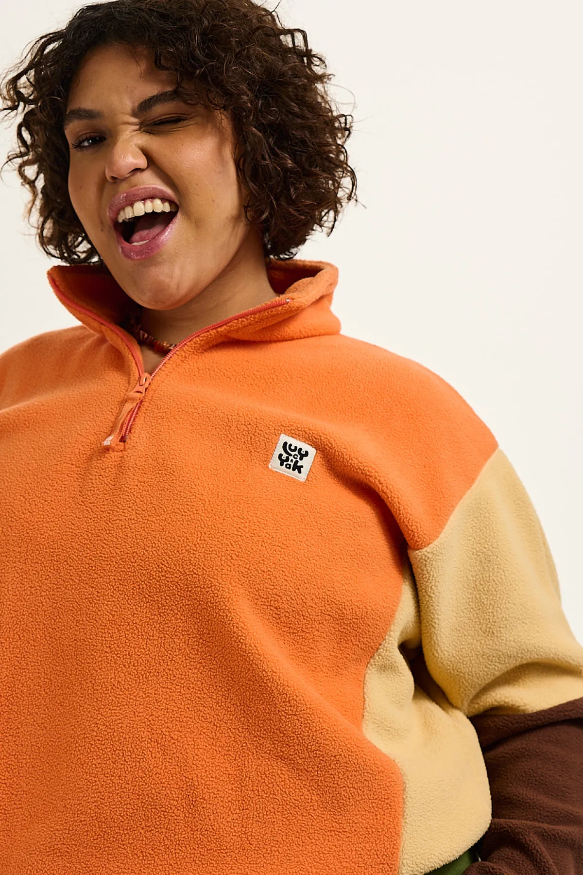 New Blake - Cropped Polar Fleece in Orange, Cream & Brown All Outerwear & Knitwear|Fleeces