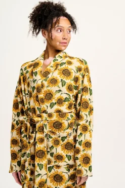Discount Braydon - Waffle Cotton Robe in Cream Sunflower Print All Nightwear