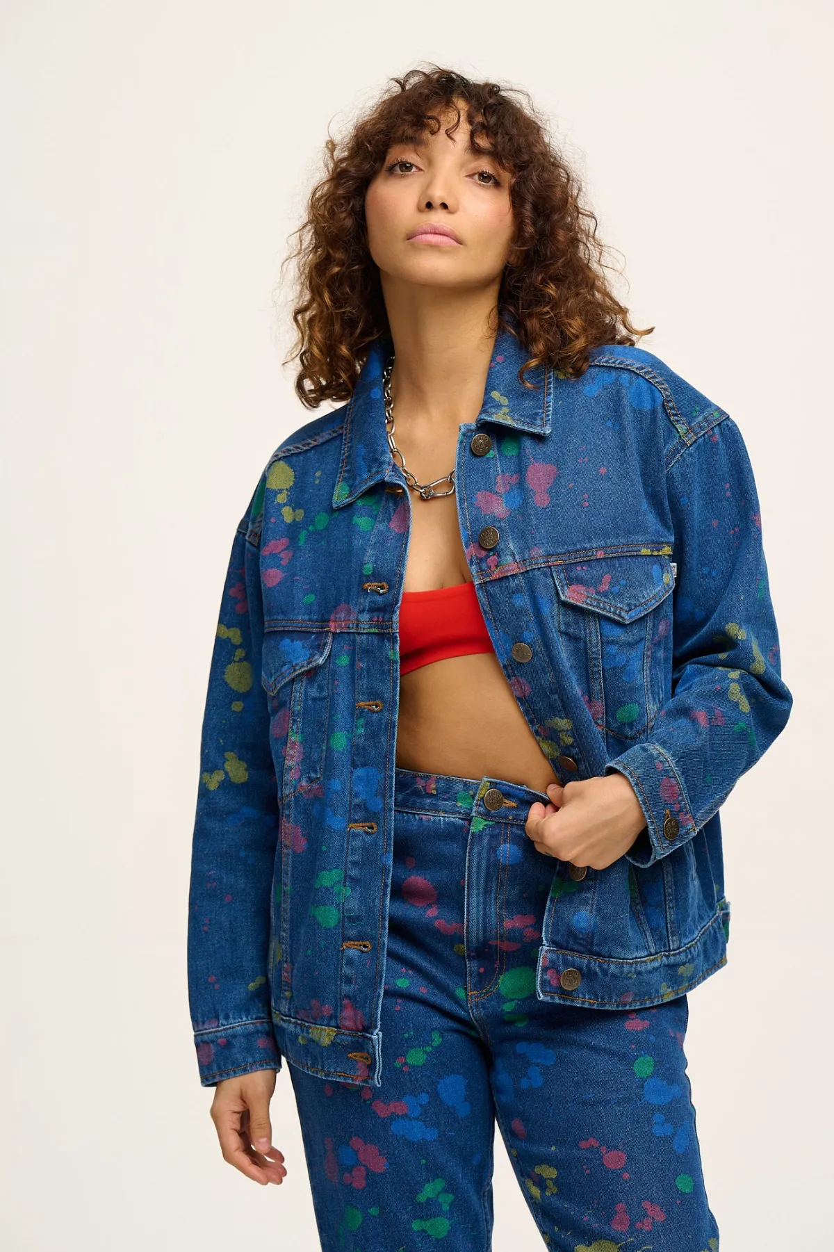 Outlet Callaway - Trucker Denim Jacket in Art Attack Print All Tops & Tees|All Outerwear & Knitwear