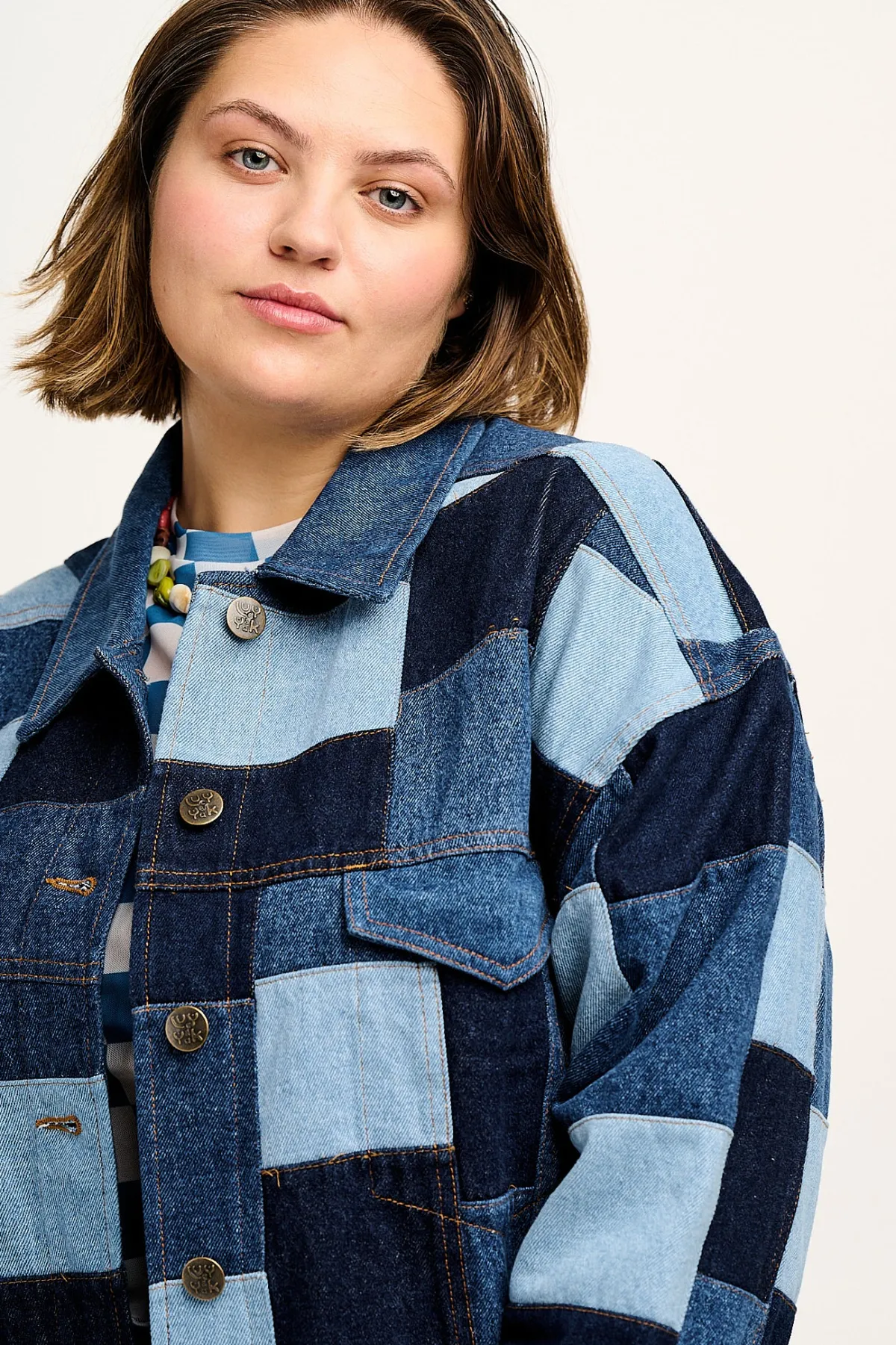 Clearance Callaway - Trucker Denim Jacket in Paige Patchwork Print All Outerwear & Knitwear|Jackets