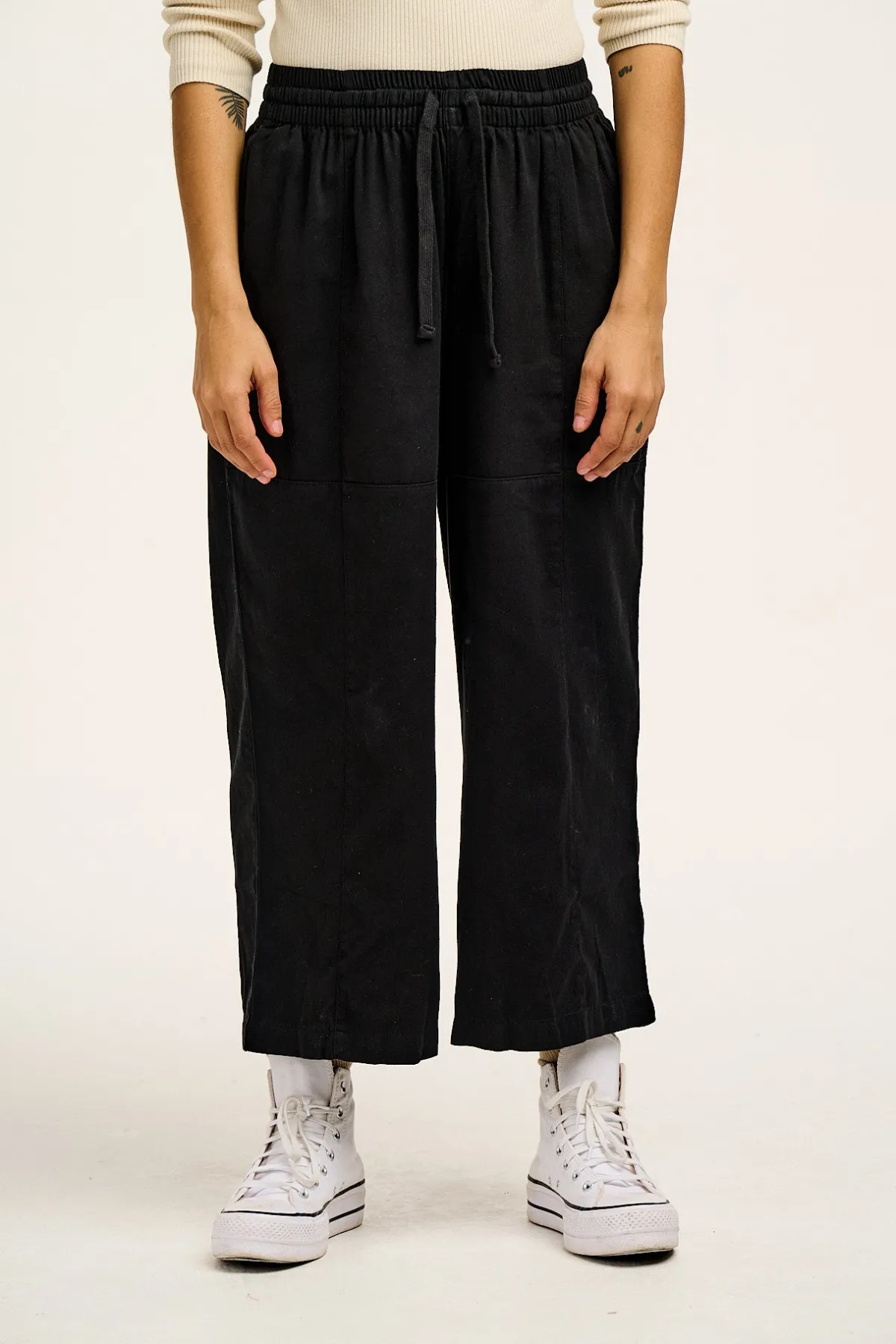 New Chuck - Wide Leg Cotton Trousers in Black All Bottoms|Trousers