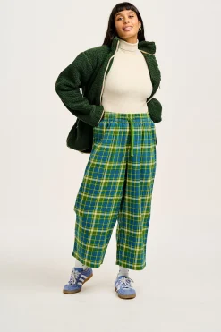Fashion Chuck - Wide Leg Cotton Trousers in Green & Blue Elsie Tartan Print All Bottoms