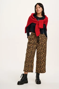 Clearance Chuck - Wide Leg Cotton Trousers in Leopard Print All Bottoms|Trousers