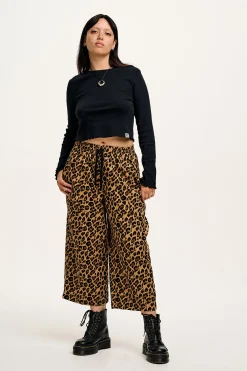 Clearance Chuck - Wide Leg Cotton Trousers in Leopard Print All Bottoms|Trousers